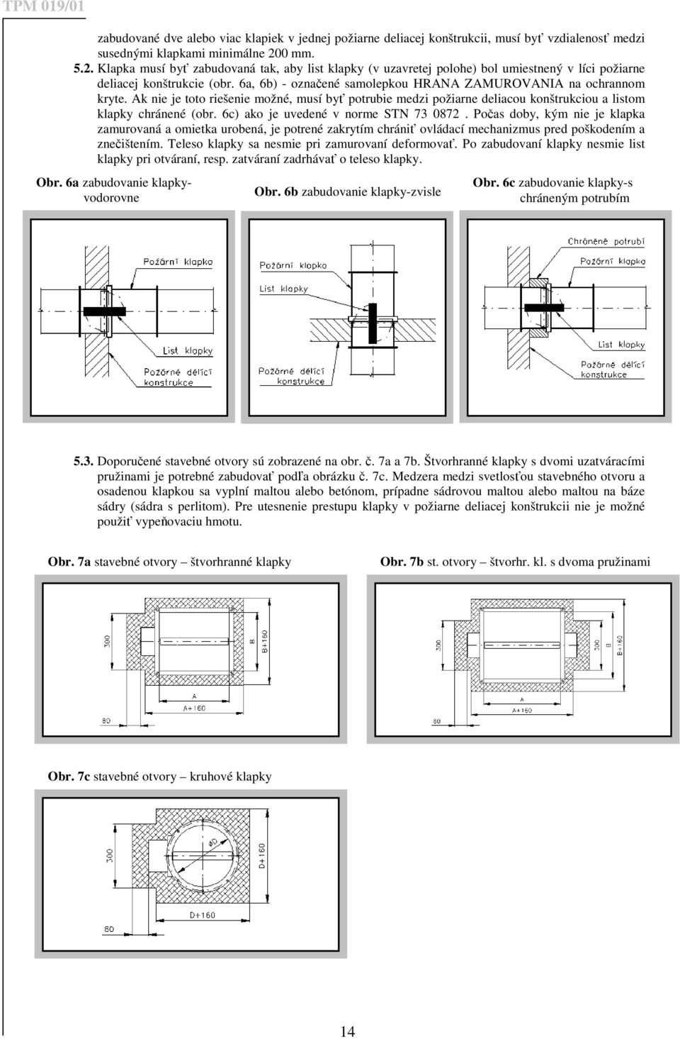 6a, 6b) - označené samolepkou HRANA ZAMUROVANIA na ochrannom kryte. Ak nie je toto riešenie možné, musí byť potrubie medzi požiarne deliacou konštrukciou a listom klapky chránené (obr.