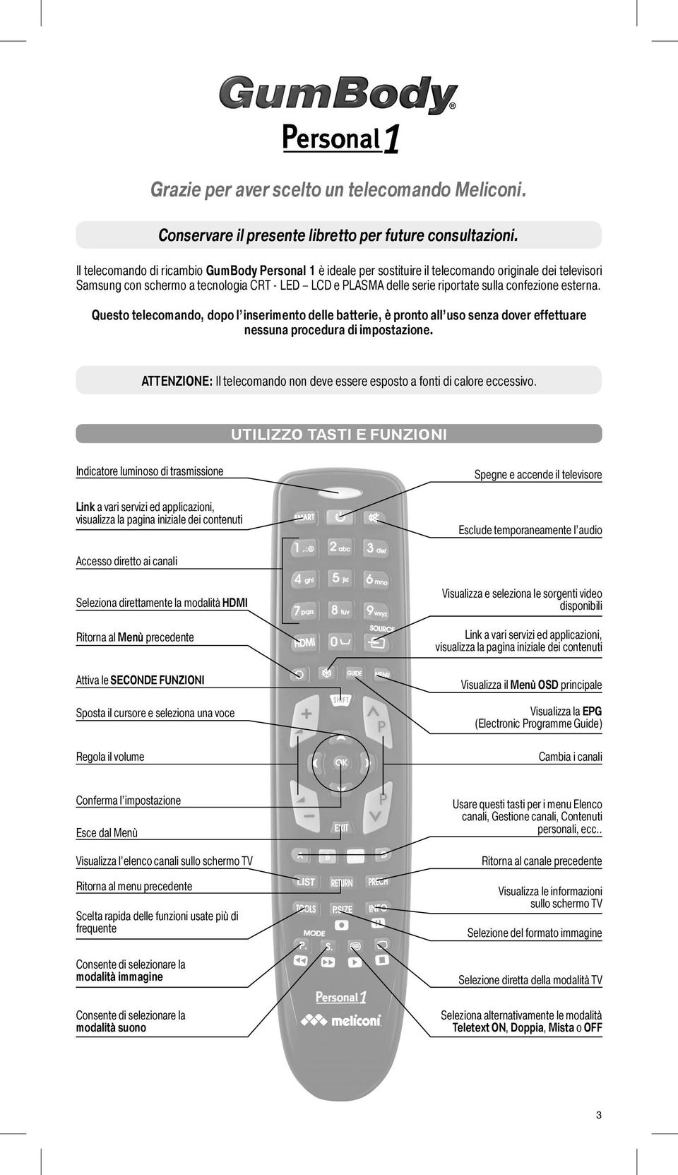confezione esterna. Questo telecomando, dopo l inserimento delle batterie, è pronto all uso senza dover effettuare nessuna procedura di impostazione.