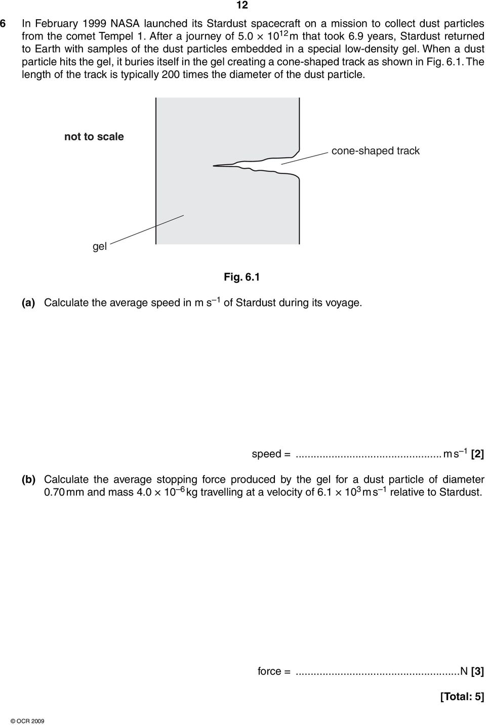 When a dust particle hits the gel, it buries itself in the gel creating a cone-shaped track as shown in Fig. 6.1. The length of the track is typically 200 times the diameter of the dust particle.