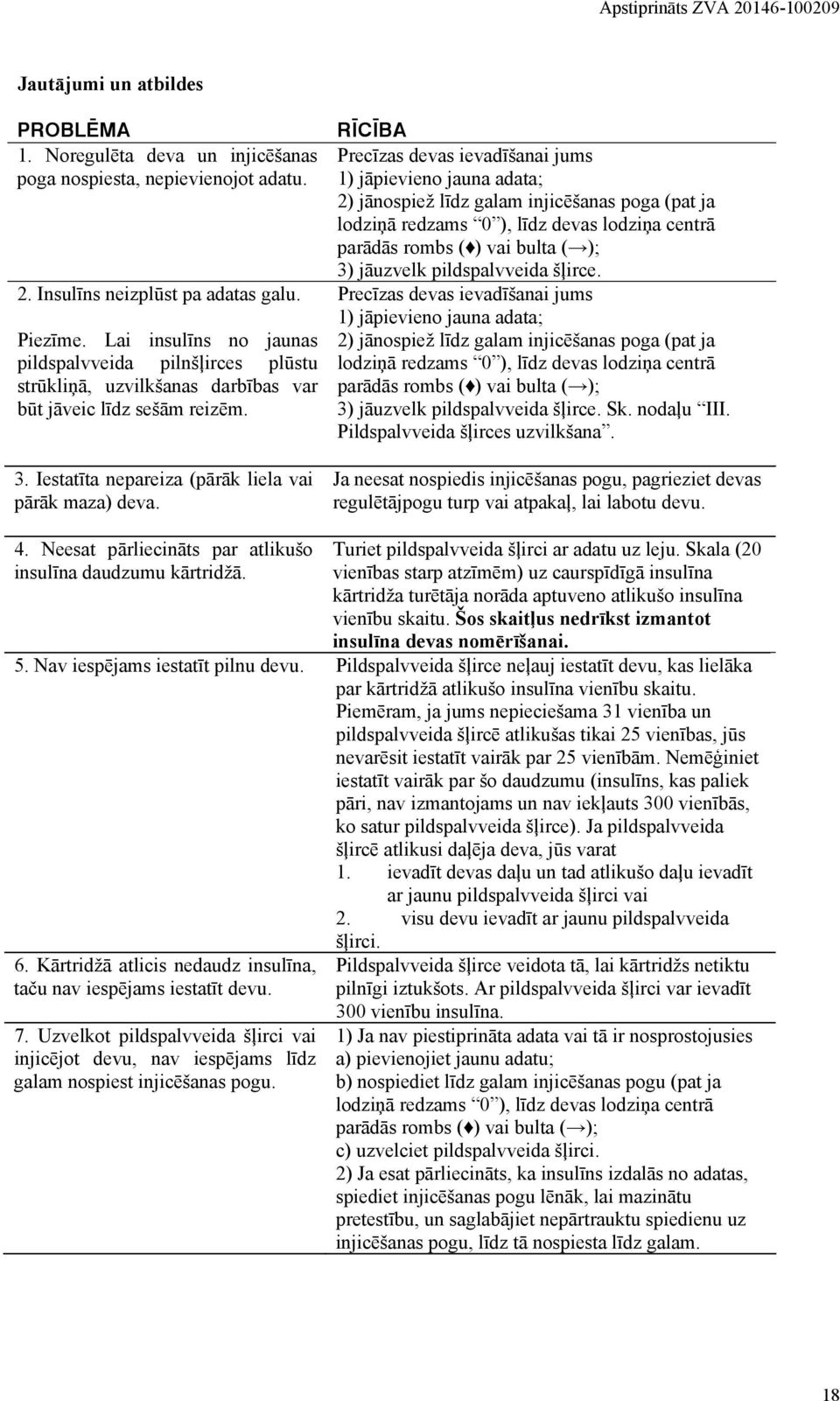 RĪCĪBA Precīzas devas ievadīšanai jums 1) jāpievieno jauna adata; 2) jānospiež līdz galam injicēšanas poga (pat ja lodziņā redzams 0 ), līdz devas lodziņa centrā parādās rombs ( ) vai bulta ( ); 3)