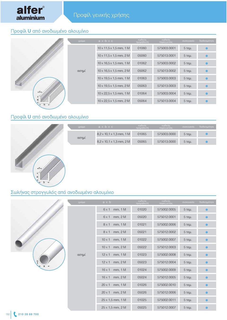 0004 10 x 22,5 x 1,5 mm, 2 Μ 05064 575013.0004 Προφίλ U από ανοδιωμένο αλουμίνιο x c 8,2 x 10,1 x 1,3 mm, 1 Μ 8,2 x 10,1 x 1,3 mm, 2 Μ 01065 05065 575003.0000 575013.
