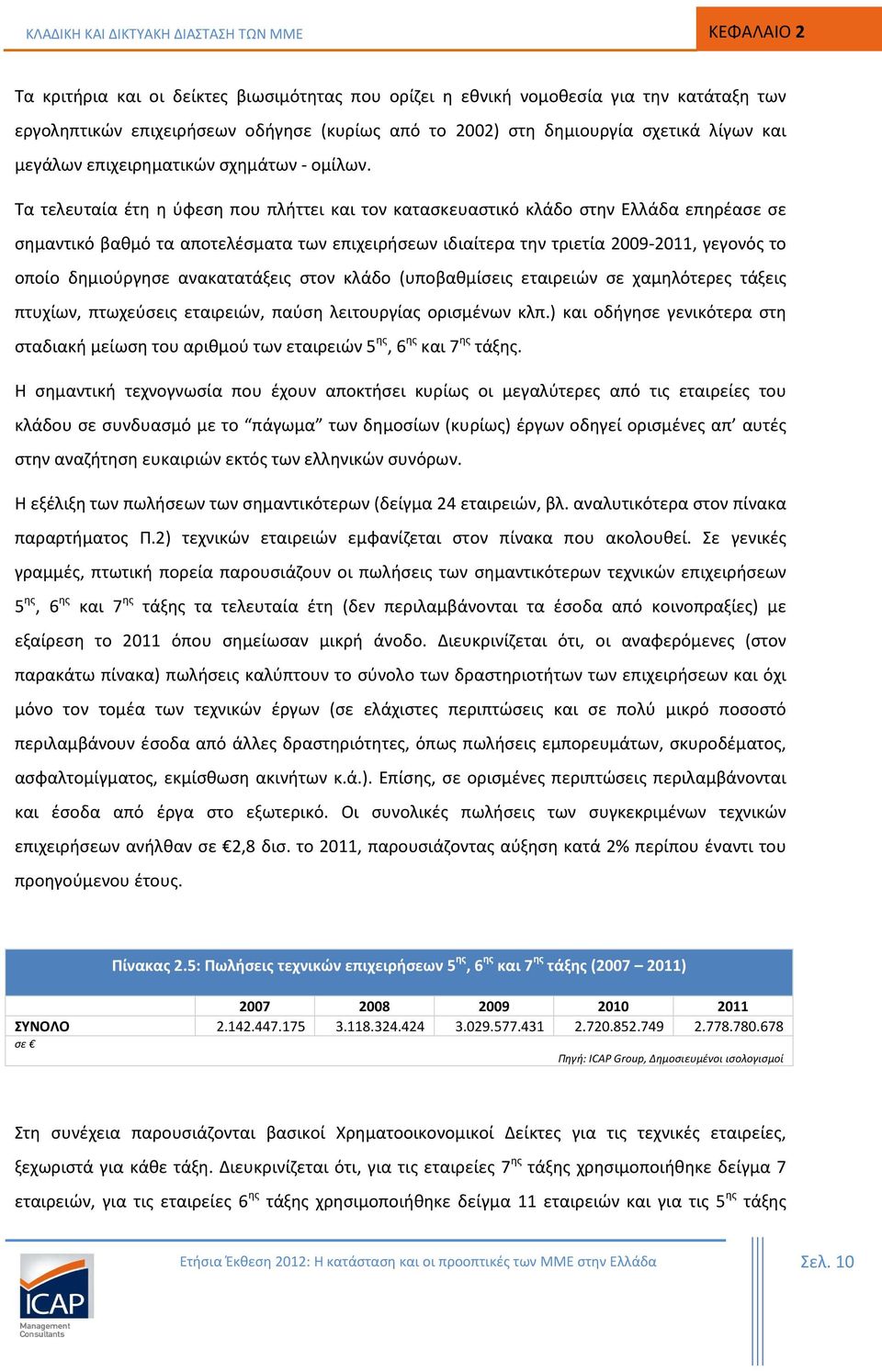 Τα τελευταία έτη η ύφεση που πλήττει και τον κατασκευαστικό κλάδο στην Ελλάδα επηρέασε σε σημαντικό βαθμό τα αποτελέσματα των επιχειρήσεων ιδιαίτερα την τριετία 2009-2011, γεγονός το οποίο