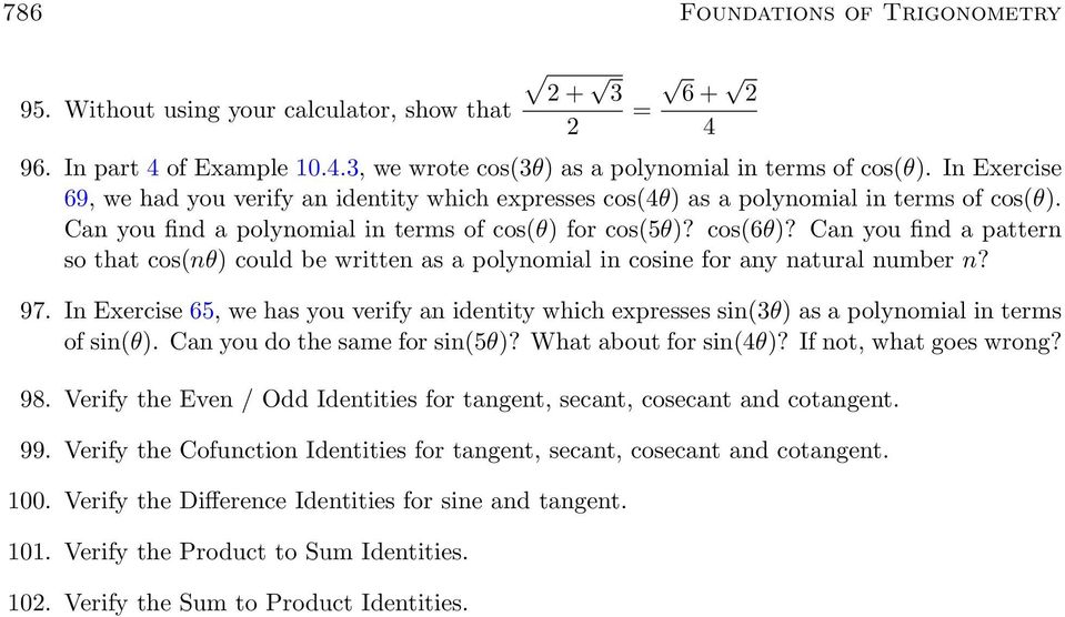 Can you find a pattern so that cos(n could be written as a polynomial in cosine for any natural number n? 97.