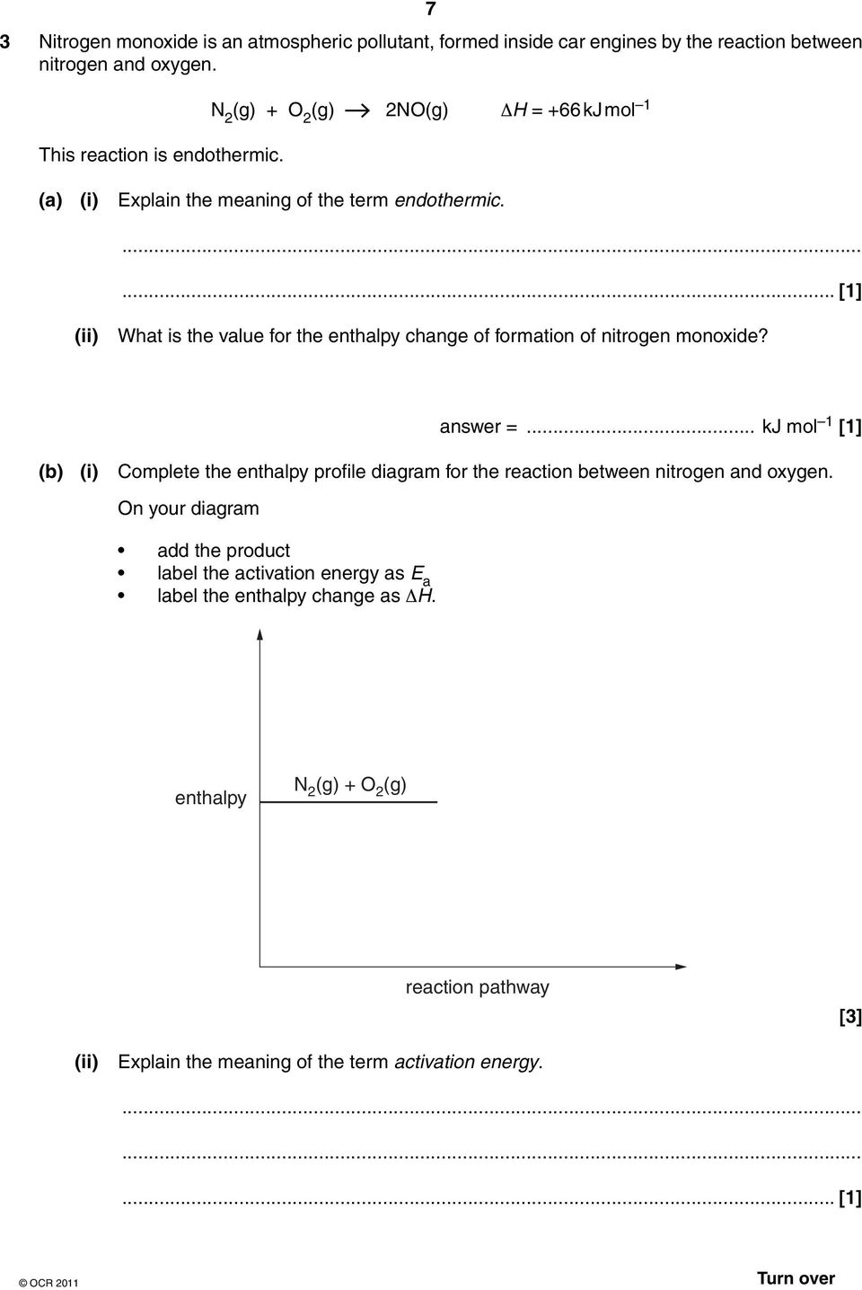 (ii) What is the value for the enthalpy change of formation of nitrogen monoxide? answer =.