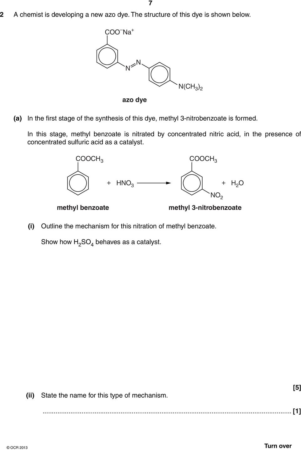 In this stage, methyl benzoate is nitrated by concentrated nitric acid, in the presence of concentrated sulfuric acid as a catalyst.