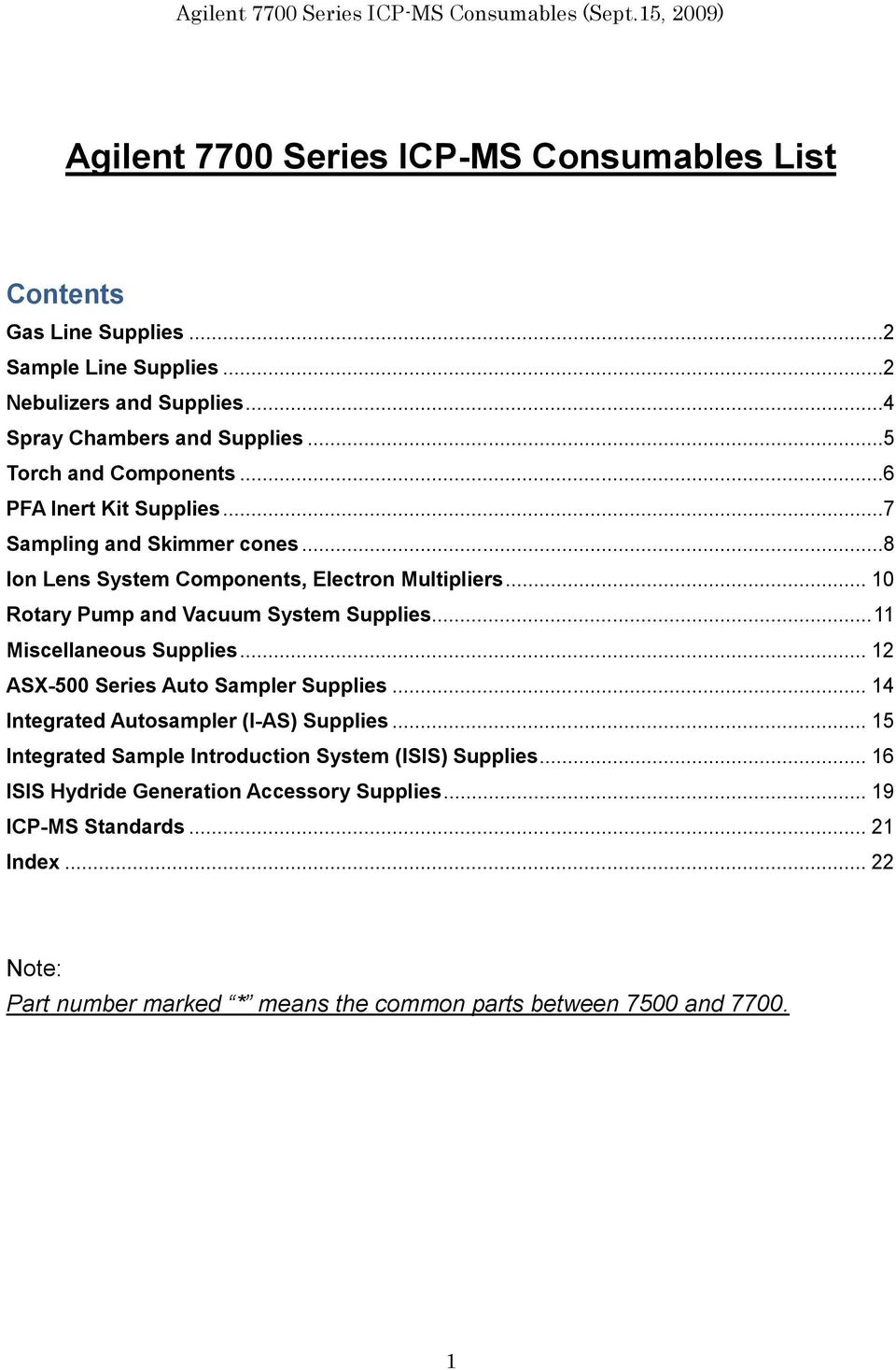 .. 10 Rotary Pump and Vacuum System Supplies... 11 Miscellaneous Supplies... 12 ASX-500 Series Auto Sampler Supplies... 14 Integrated Autosampler (I-AS) Supplies.