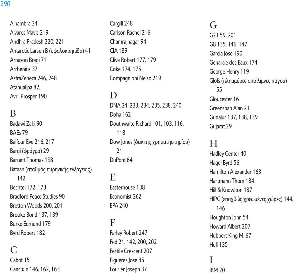 Edmund 179 Byrd Robert 182 C Cabot 15 Cancu n 146, 162, 163 Cargill 248 Carlson Rachel 216 Chamrajnagar 94 CIA 189 Clive Robert 177, 179 Coke 174, 175 Compagnioni Nelso 219 D DNA 24, 233, 234, 235,