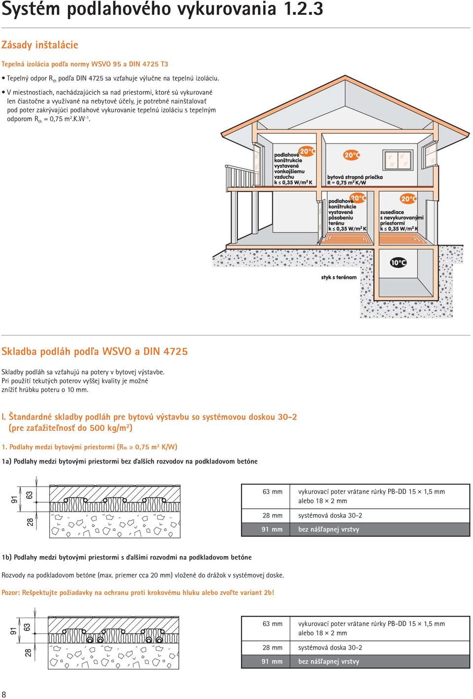 izoláciu s tepelným odporom R th = 0,75 m 2.K.W -1. Skladba podláh podľa WSVO a DIN 4725 Skladby podláh sa vzťahujú na potery v bytovej výstavbe.
