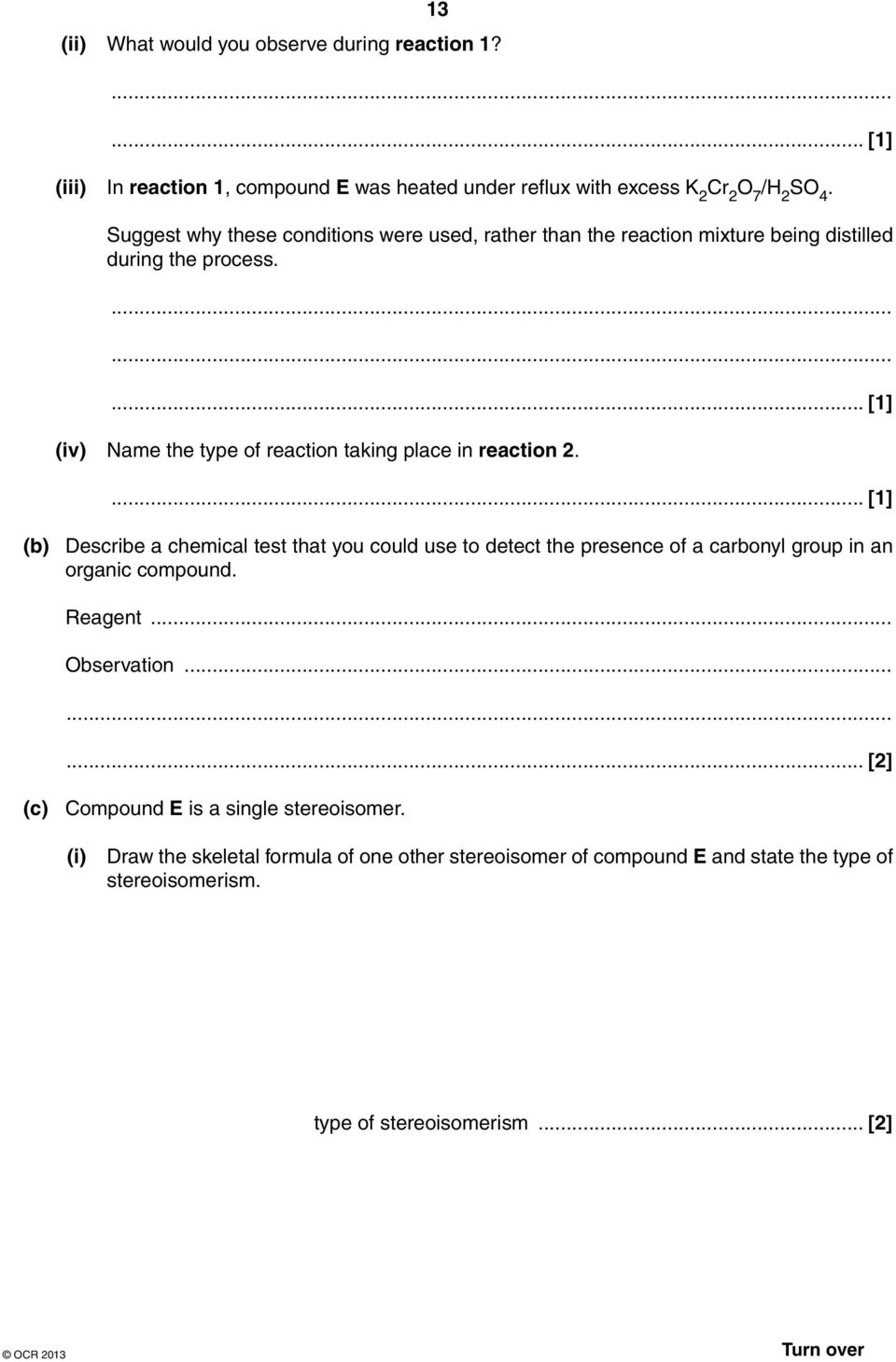 (iv) Name the type of reaction taking place in reaction 2.