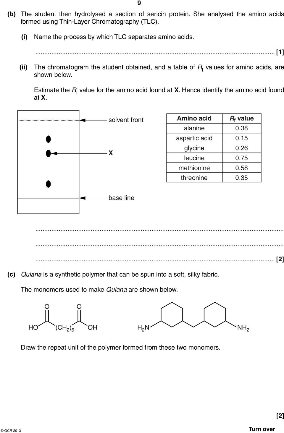 Estimate the R f value for the amino acid found at X. ence identify the amino acid found at X.