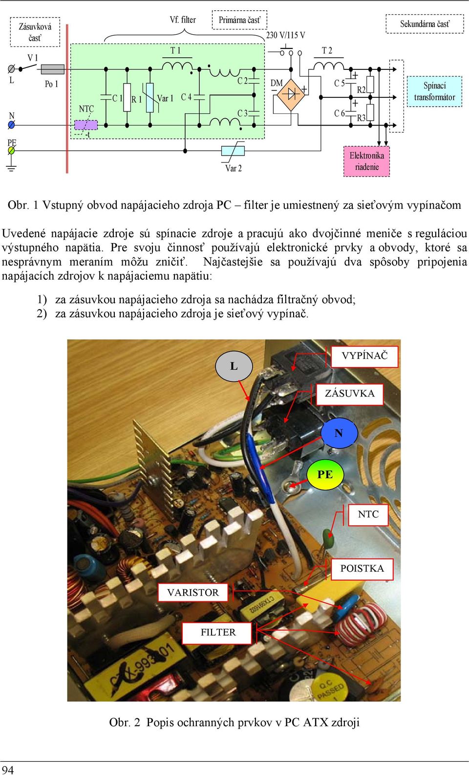 1 Vstupný obvod napájacieho zdroja PC filter je umiestnený za sieťovým vypínačom Uvedené napájacie zdroje sú spínacie zdroje a pracujú ako dvojčinné meniče s reguláciou výstupného napätia.