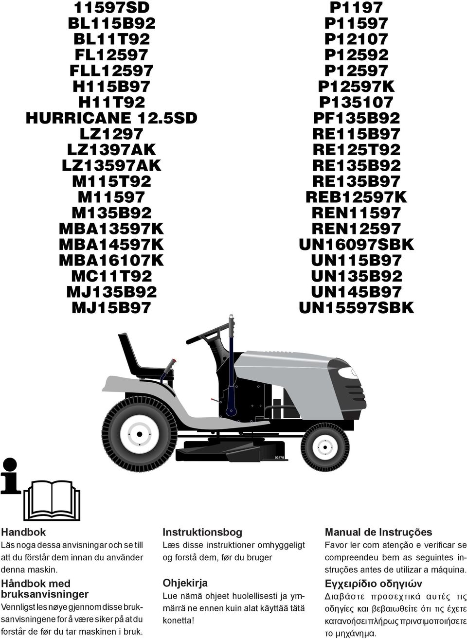 RE135B97 REB12597K REN11597 REN12597 UN16097SBK UN115B97 UN135B92 UN145B97 UN15597SBK 02478 Handbok Läs noga dessa anvisningar och se till att du förstår dem innan du använder denna maskin.