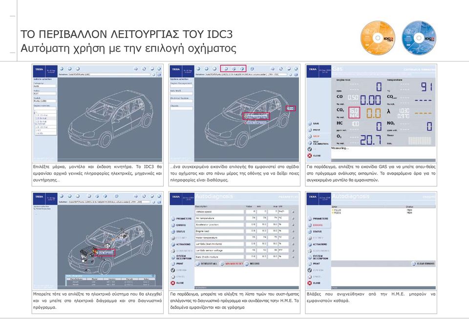 δείξει ποιες πληροφορίες είναι διαθέσιμες. Για παράδειγμα, επιλέξτε το εικονίδιο GAS για να μπείτε απευ-θείας στο πρόγραμμα ανάλυσης εκπομπών.