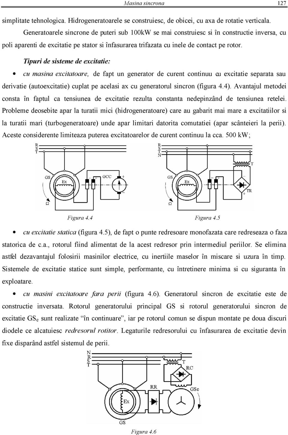 Tipuri de itee de excitatie: cu aina excitatoare, de fapt un generator de curent continuu cu excitatie eparata au derivatie (autoexcitatie) cuplat pe acelai ax cu generatorul incron (figura 4.4).