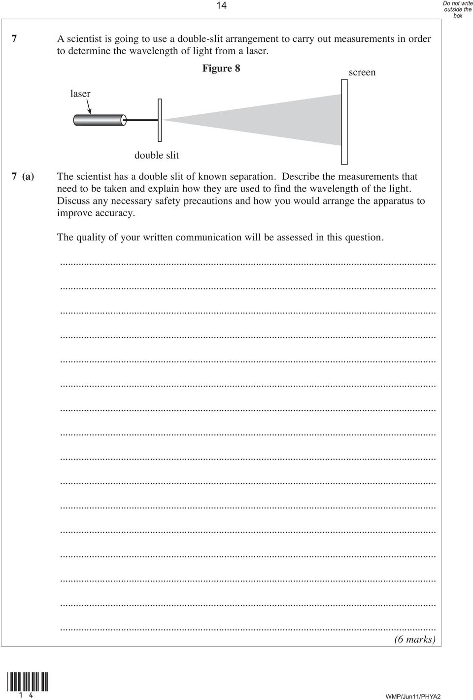 Describe the measurements that need to be taken and explain how they are used to find the wavelength of the light.