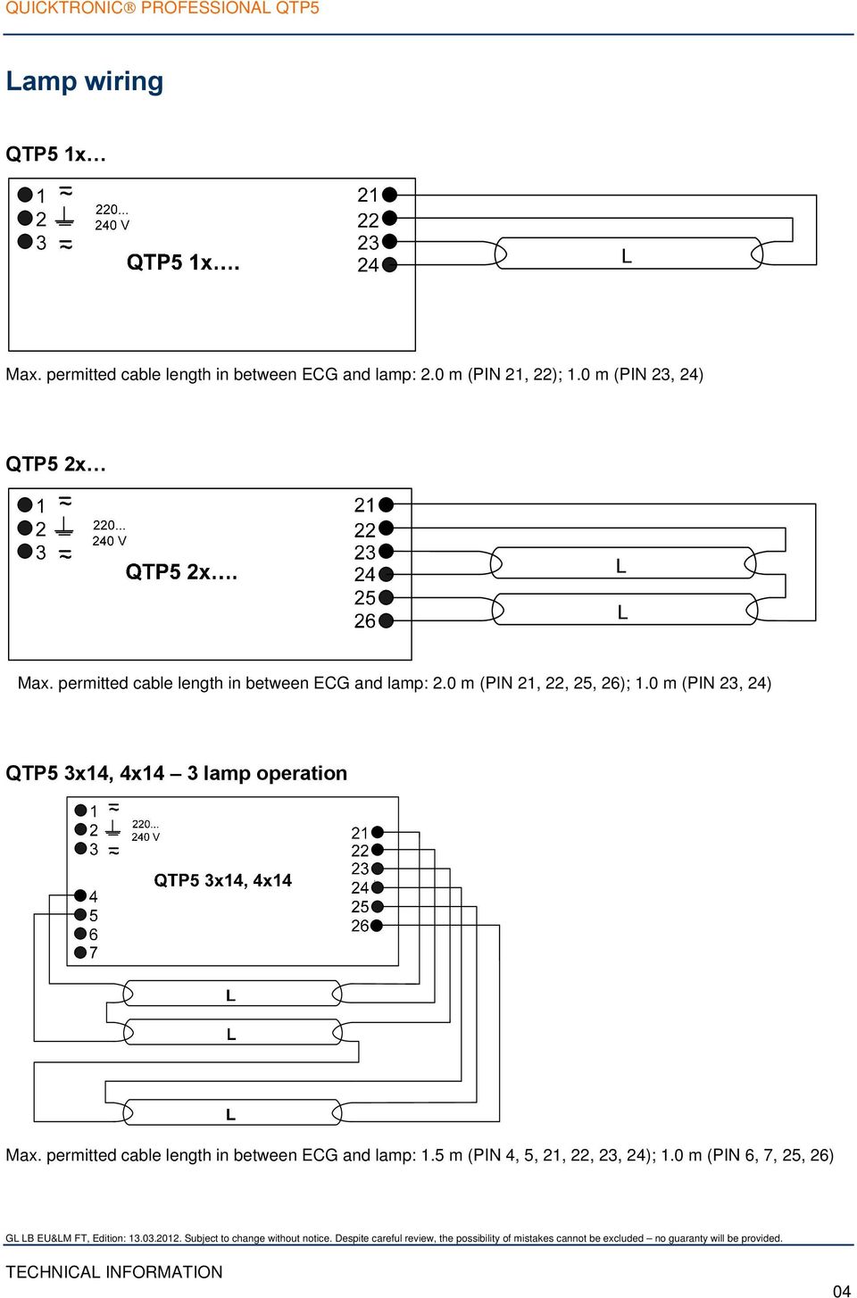 permitted cable length in between ECG and lamp: 2.0 m (PIN 21, 22, 25, 26); 1.