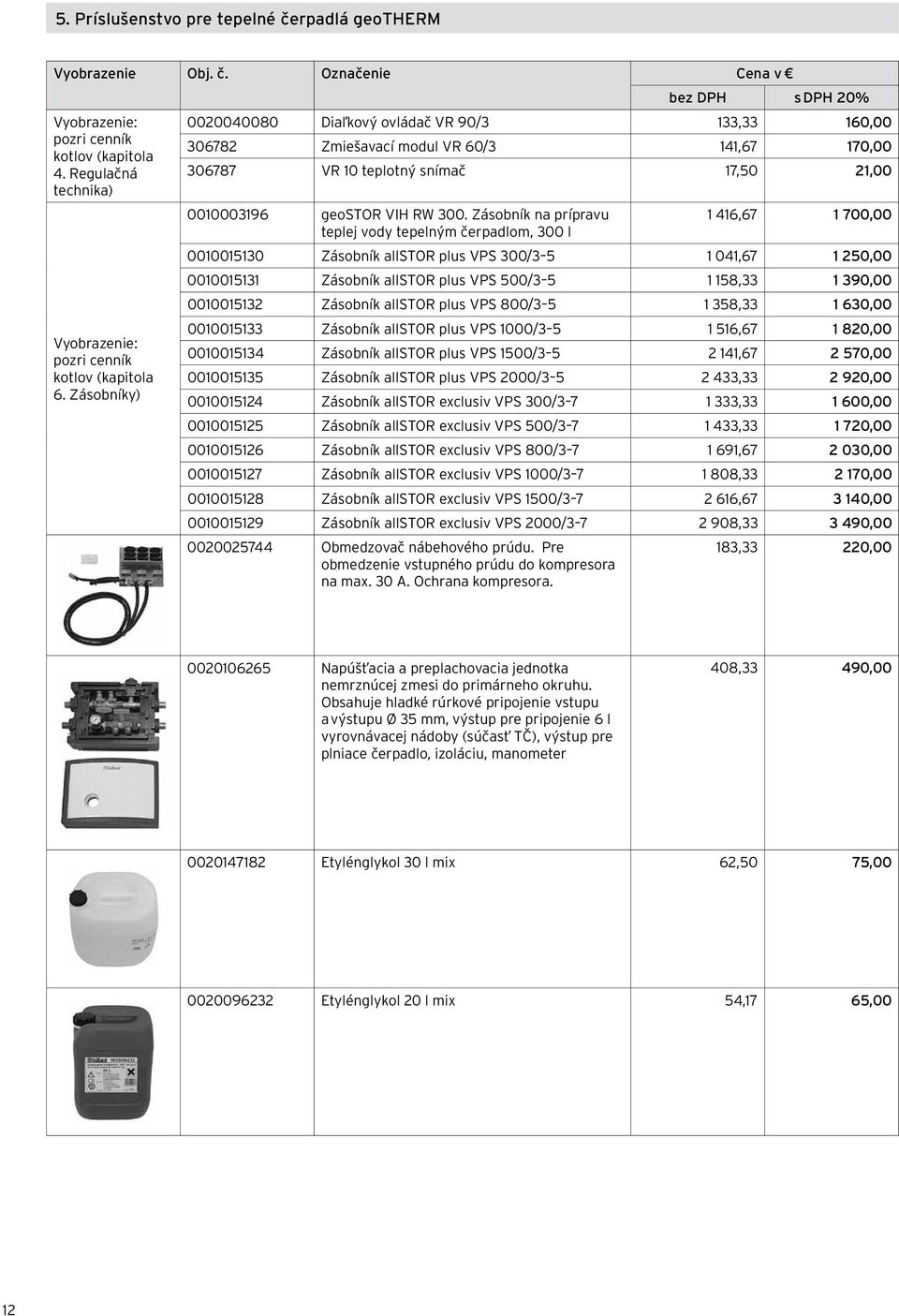 Zásobník na prípravu 1 416,67 1 700,00 teplej vody tepelným čerpadlom, 300 l 0010015130 Zásobník allstor plus VPS 300/3 5 1 041,67 1 250,00 0010015131 Zásobník allstor plus VPS 500/3 5 1 158,33 1