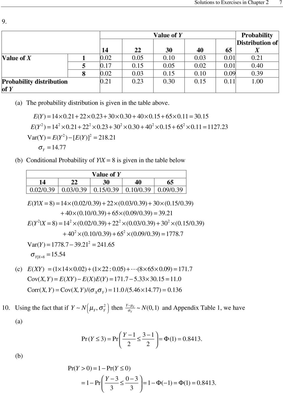 30 + 40 0.5 + 65 0. = 7.3 Conditiona Probabiity of = 8 is given in the tabe beow Vaue of 4 30 40 65 0.0/0.39 0.03/0.39 0.5/0.39 0.0/0.39 0.09/0.39 E= ( 8) = 4 (0.0/0.39) + (0.03/0.39) + 30 (0.5/0.39) + 40 (0.