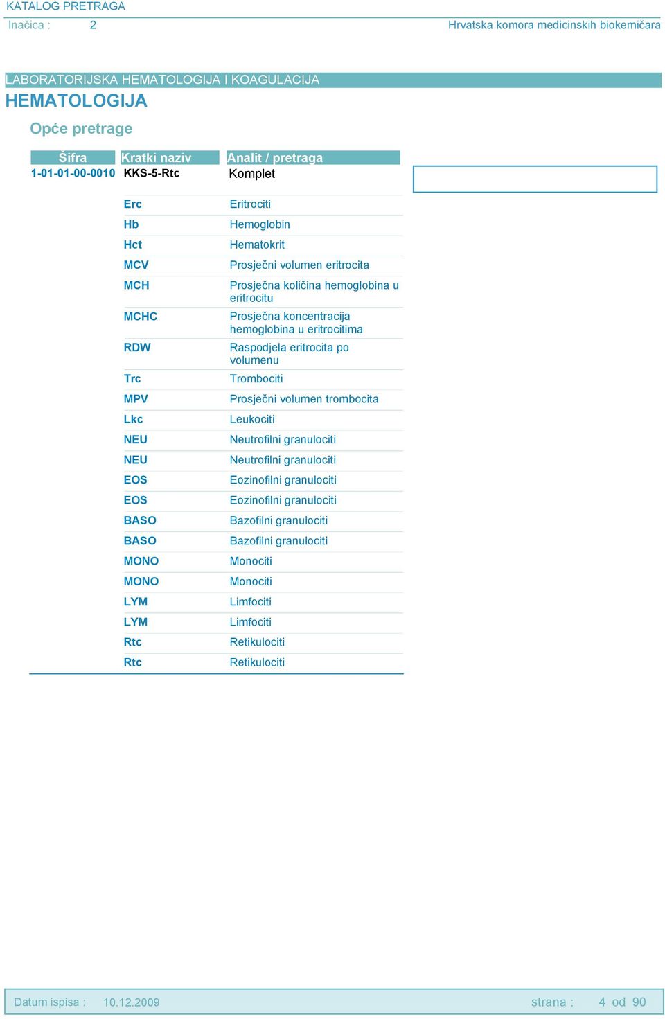 koncentracija hemoglobina u eritrocitima Raspodjela eritrocita po volumenu Trombociti Prosječni volumen trombocita Leukociti Neutrofilni granulociti Neutrofilni