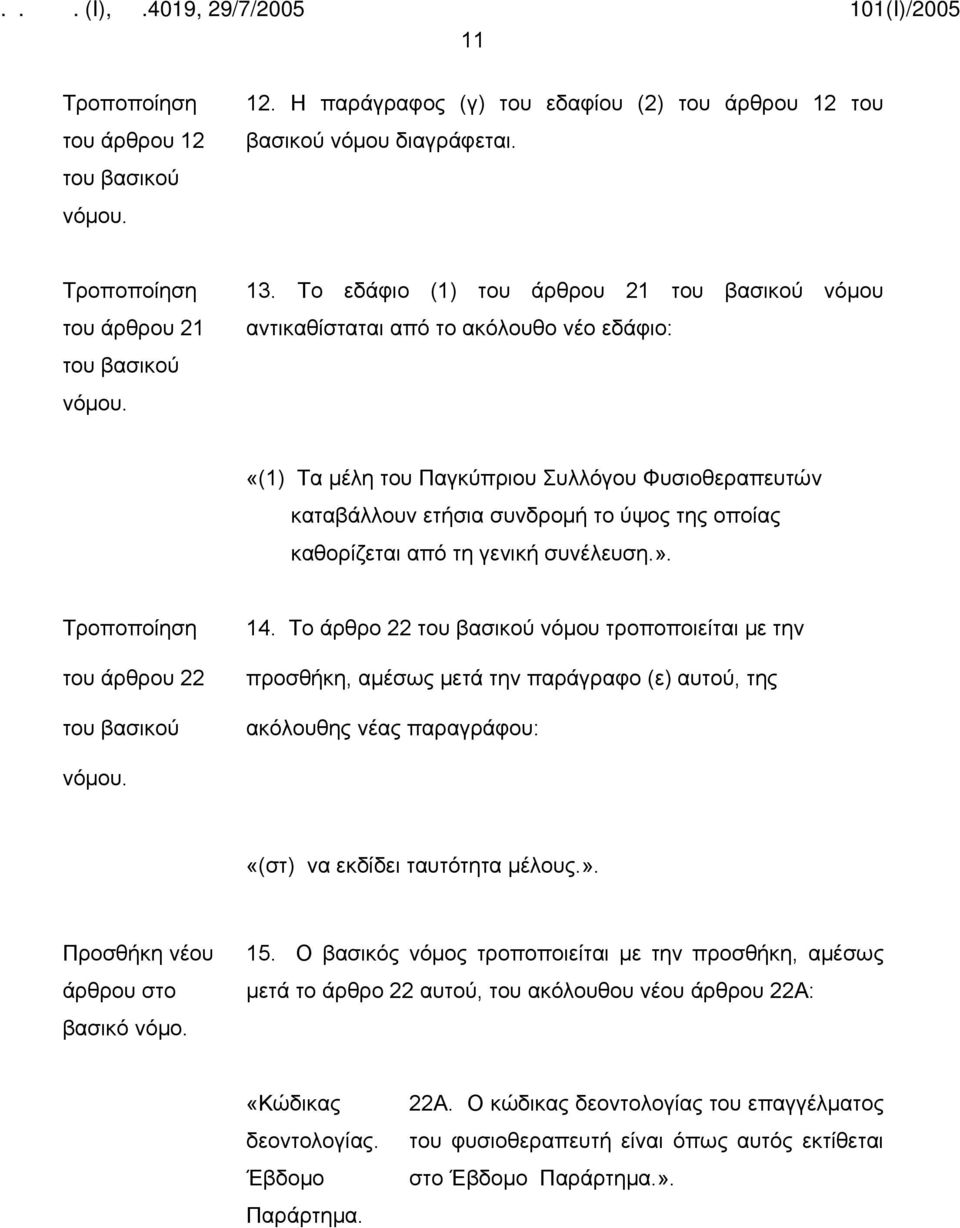 καθορίζεται από τη γενική συνέλευση.». Τροποποίηση του άρθρου 22 του βασικού 14.