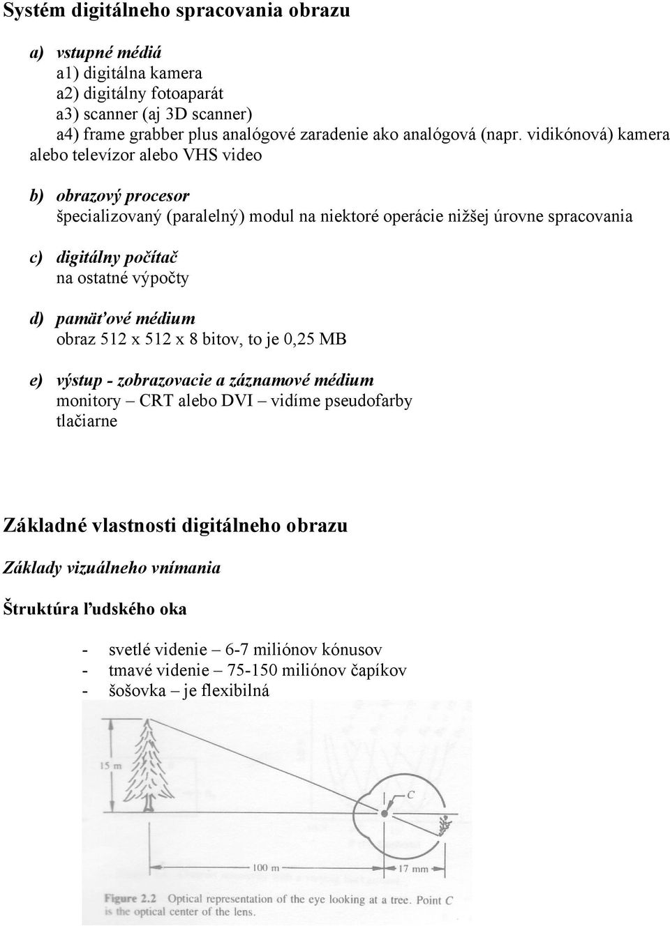 vidikónová) kamera alebo televízor alebo VHS video b) obrazový procesor špecializovaný (paralelný) modul na niektoré operácie nižšej úrovne spracovania c) digitálny počítač na