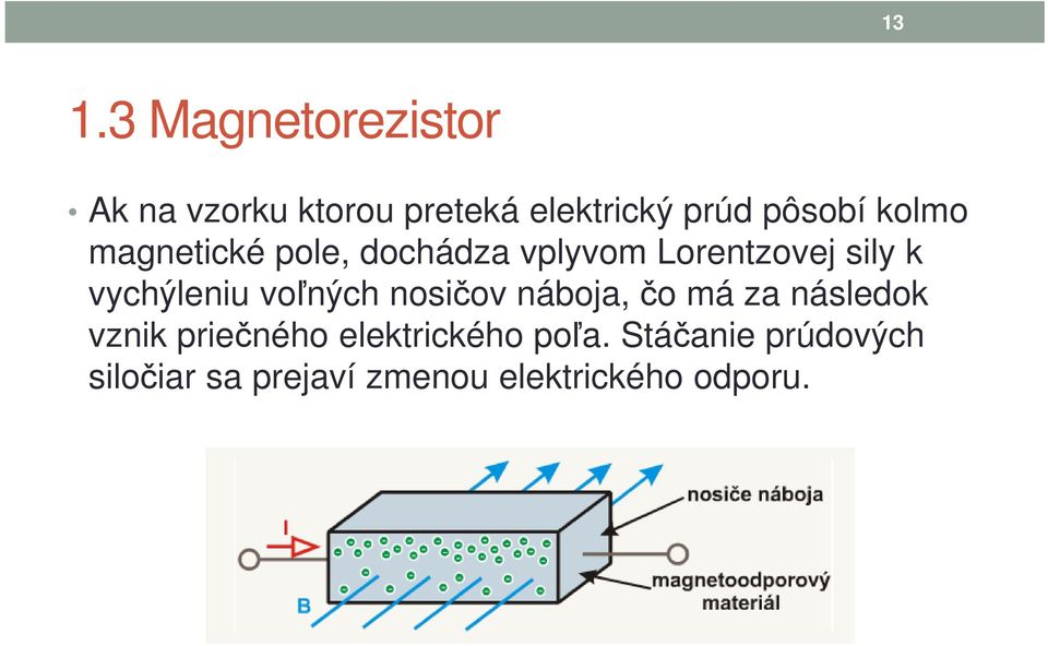 vychýleniu voľných nosičov náboja, čo má za následok vznik priečného