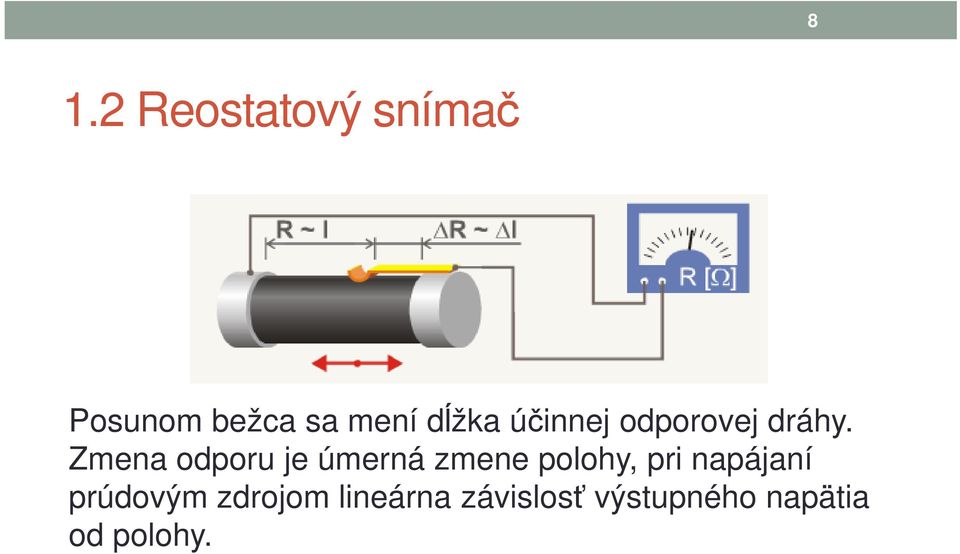 Zmena odporu je úmerná zmene polohy, pri