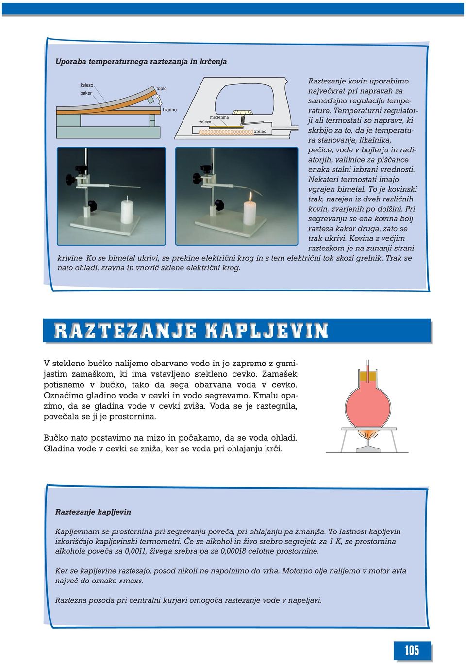 vrednosti. Nekateri termostati imajo vgrajen bimetal. To je kovinski trak, narejen iz dveh različnih kovin, zvarjenih po dolžini.