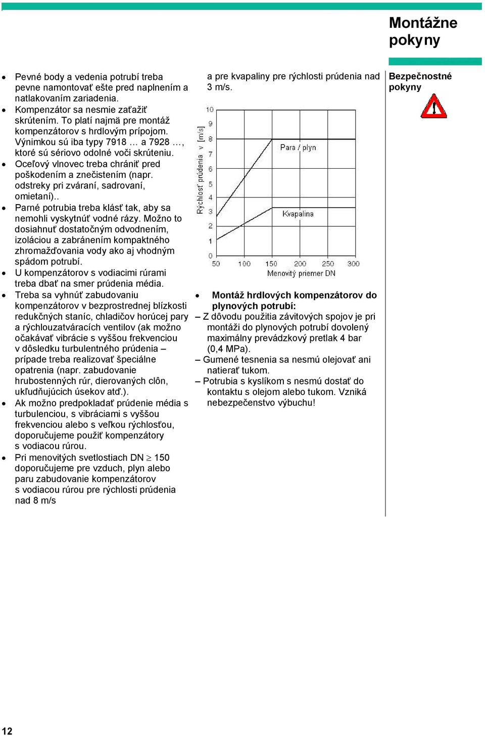 Oceľový vlnovec treba chrániť pred poškodením a znečistením (napr. odstreky pri zváraní, sadrovaní, omietaní).. Parné potrubia treba klásť tak, aby sa nemohli vyskytnúť vodné rázy.