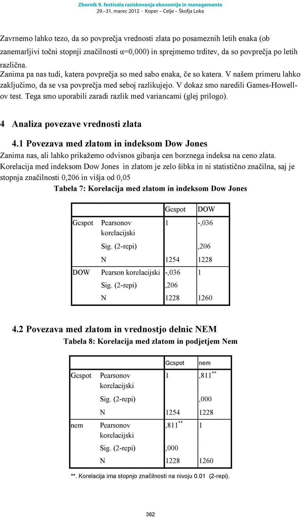 Tega smo uporabili zaradi razlik med variancami (glej prilogo). 4 Analiza povezave vrednosti zlata 4.