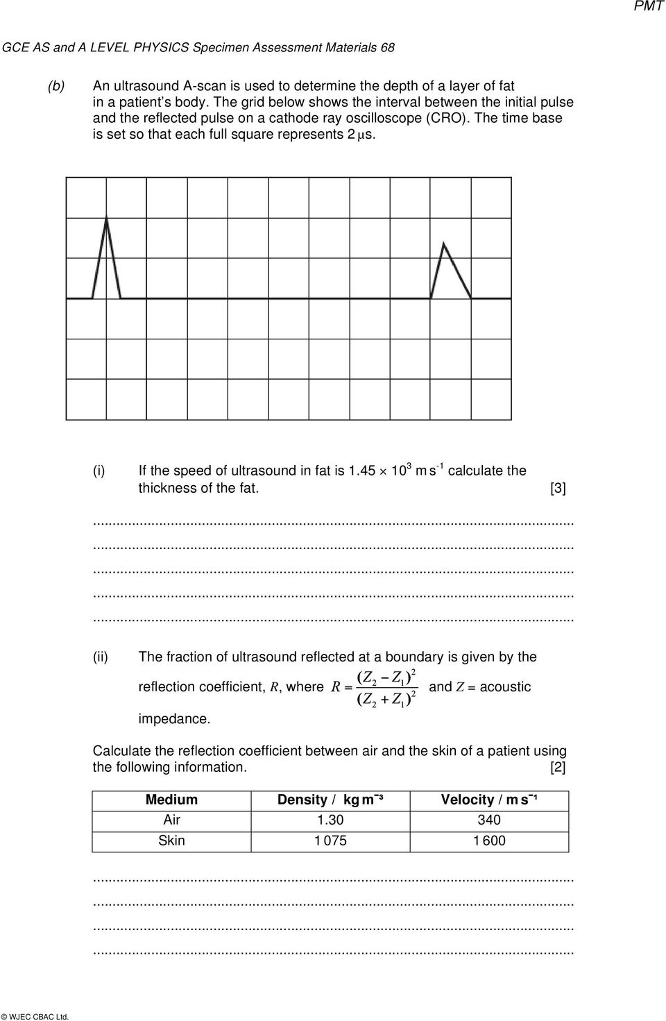 (i) If the speed of ultrasound in fat is 1.45! 10 3 m s -1 calculate the thickness of the fat.