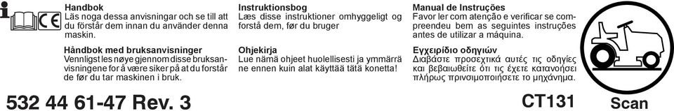 Instruktionsbog Læs disse instruktioner omhyggeligt og forstå dem, før du bruger Ohjekirja Lue nämä ohjeet huolellisesti ja ymmärrä ne ennen kuin alat käyttää tätä konetta!