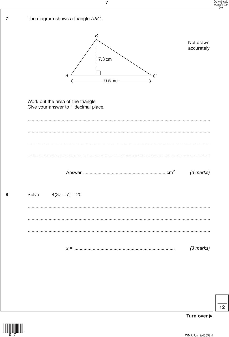 5 cm C Work out the area of the triangle.