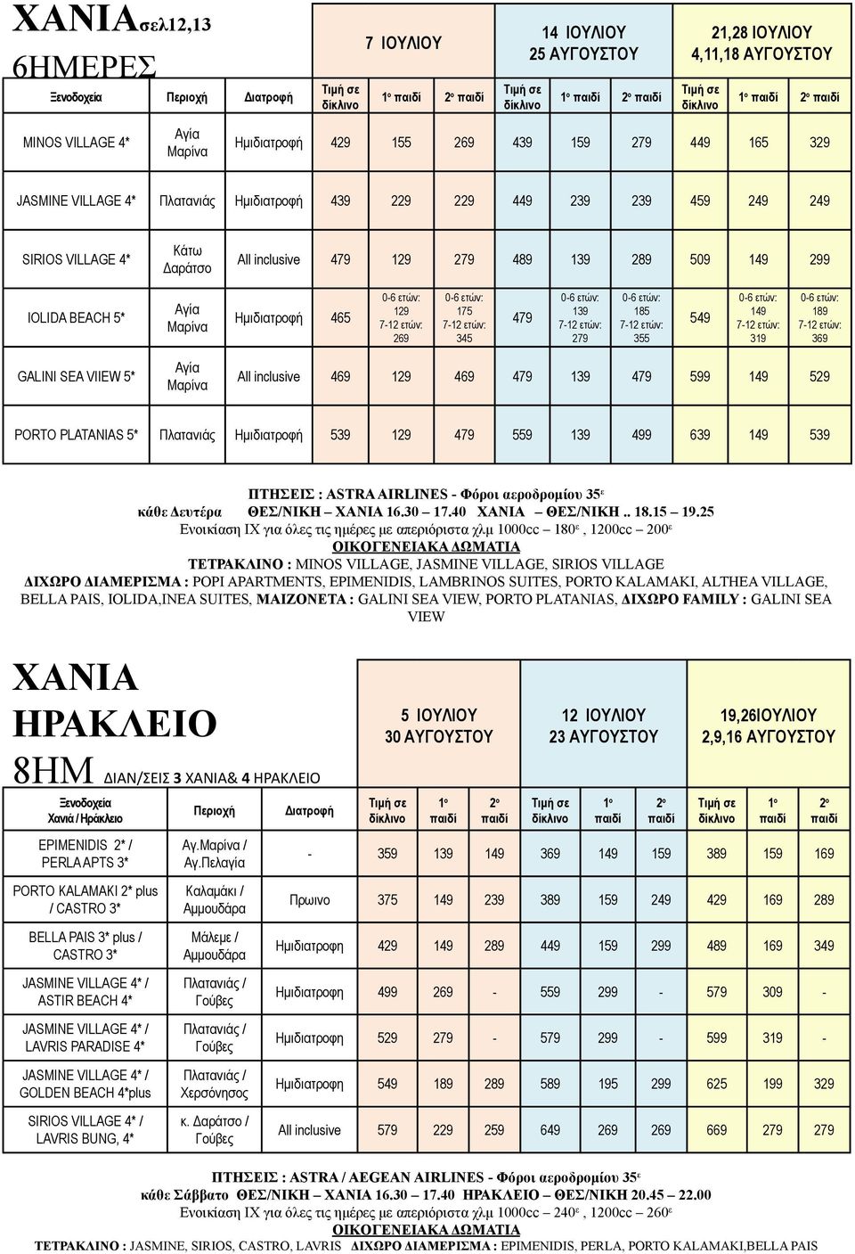 ετών: 279 06 ετών: 185 712 ετών: 355 549 06 ετών: 149 712 ετών: 319 06 ετών: 189 712 ετών: 369 GALINI SEA VIIEW 5* Aγία Μαρίνα All inclusive 469 129 469 479 479 599 149 529 PORTO PLATANIAS 5*