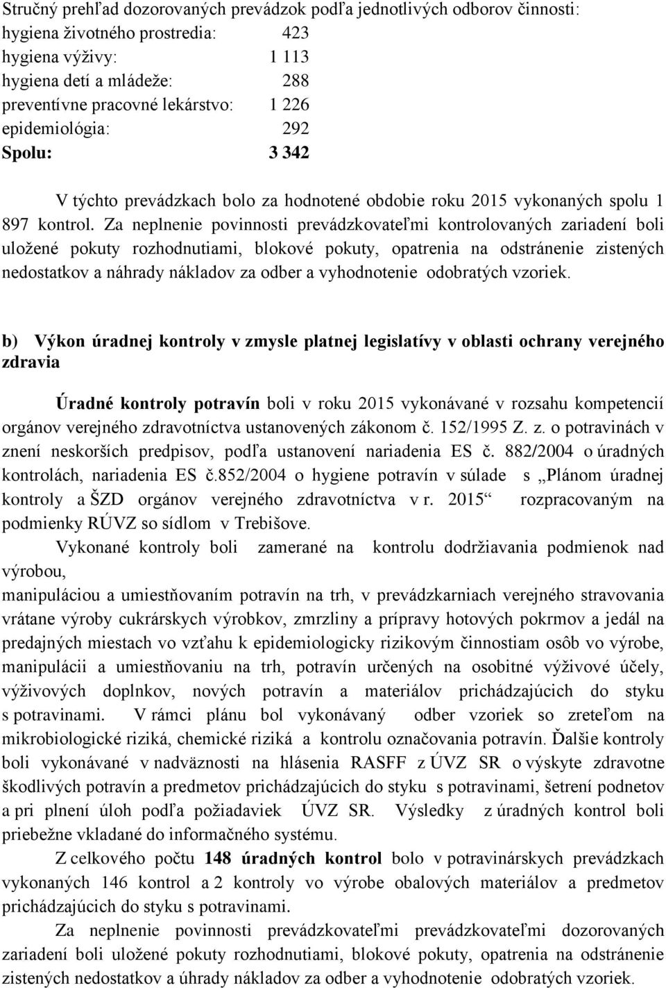 Za neplnenie povinnosti prevádzkovateľmi kontrolovaných zariadení boli uložené pokuty rozhodnutiami, blokové pokuty, opatrenia na odstránenie zistených nedostatkov a náhrady nákladov za odber a