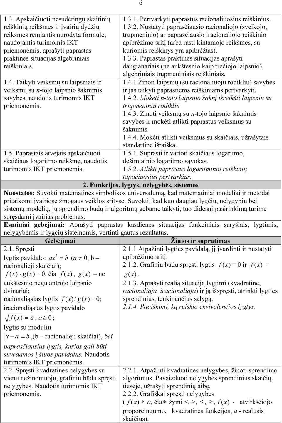 1.3.2. Nusttyti pprsčiusio rcionliojo (sveikojo, trupmeninio) r pprsčiusio ircionliojo reiškinio pibrėžimo sritį (rb rsti kintmojo reikšmes, su kuriomis reiškinys yr pibrėžts). 1.3.3. Pprsts prktines situcijs pršyti duginriis (ne ukštesnio kip trečiojo lipsnio), lgebriniis trupmeniniis reiškiniis.