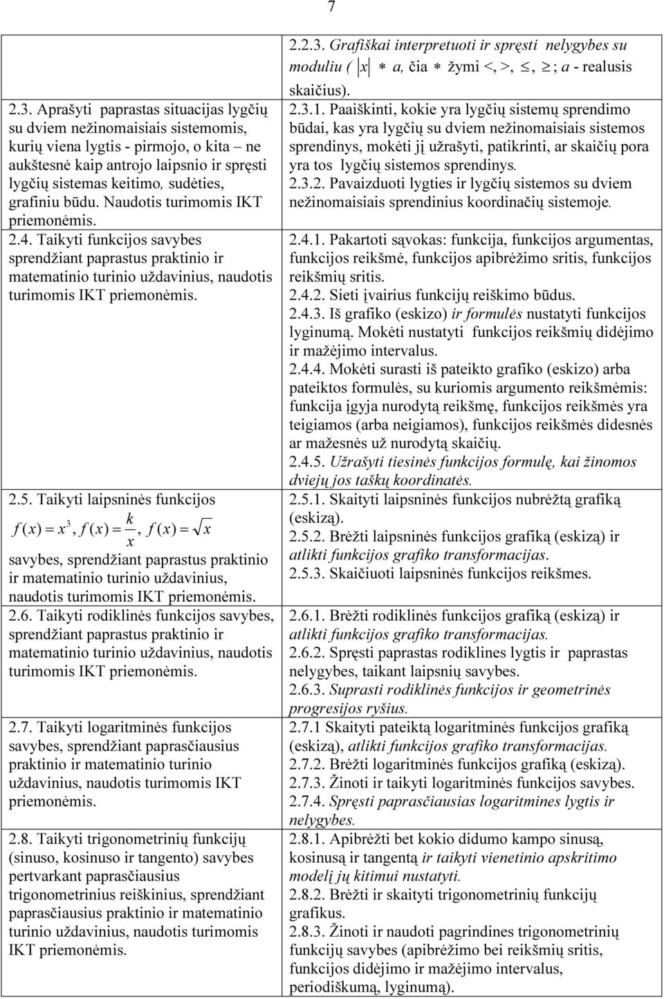 Tikyti lipsninės funkcijos 3 k f ( x) = x, f ( x) =, f ( x) = x x svybes, sprendžint pprstus prktinio ir mtemtinio turinio uždvinius, nudotis turimomis IKT 2.6.