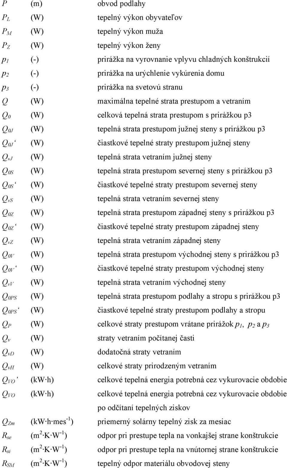 steny s prirážkou p3 Q 0J (W) čiastkové tepelné straty prestupom južnej steny Q vj (W) tepelná strata vetraním južnej steny Q 0S (W) tepelná strata prestupom severnej steny s prirážkou p3 Q 0S (W)