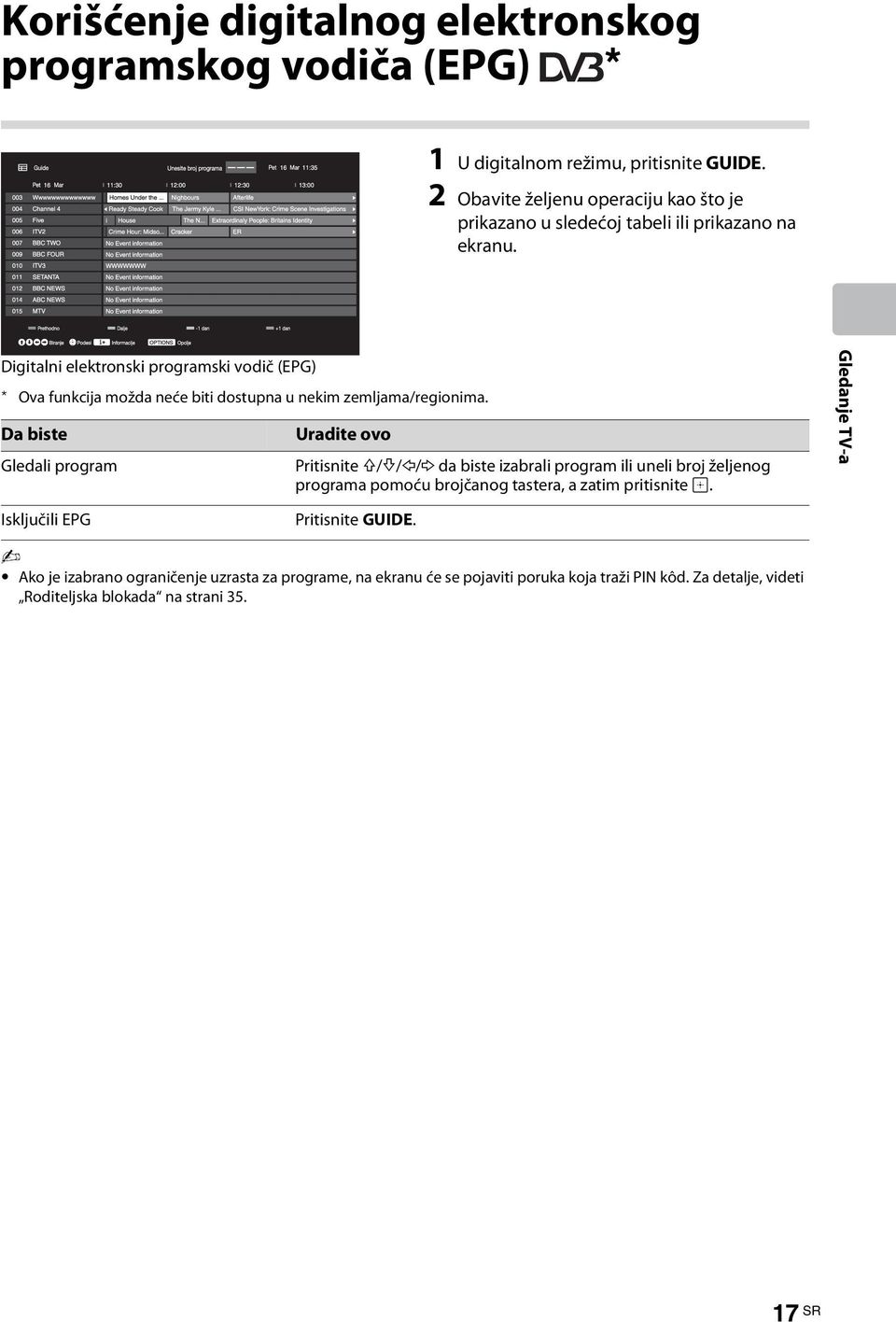 Digitalni elektronski programski vodič (EPG) * Ova funkcija možda neće biti dostupna u nekim zemljama/regionima.