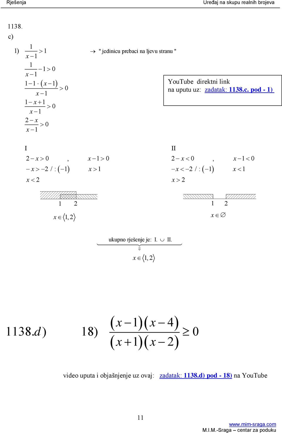 pod - ) I II x> 0, x > 0 x< 0, x < 0 x> /: x> x< /: x< x< x> x, x ukupno rješenje je: I. II. x, ( x )( x 4) ( x+ )( x ) 8.