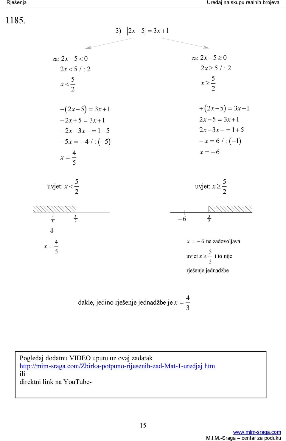 dakle, jedino rješenje jednadžbe je x = 4 Pogledaj dodatnu VIDEO uputu uz ovaj zadatak http://mim-sraga.