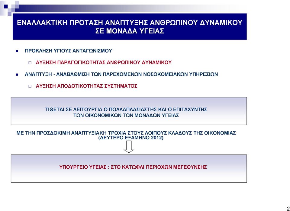 ΤΙΘΕΤΑΙ ΣΕ ΛΕΙΤΟΥΡΓΙΑ Ο ΠΟΛΛΑΠΛΑΣΙΑΣΤΗΣ ΚΑΙ Ο ΕΠΙΤΑΧΥΝΤΗΣ ΤΩΝ ΟΙΚΟΝΟΜΙΚΩΝ ΤΩΝ ΜΟΝΑ ΩΝ ΥΓΕΙΑΣ ΜΕ ΤΗΝ ΠΡΟΣ ΟΚΙΜΗ