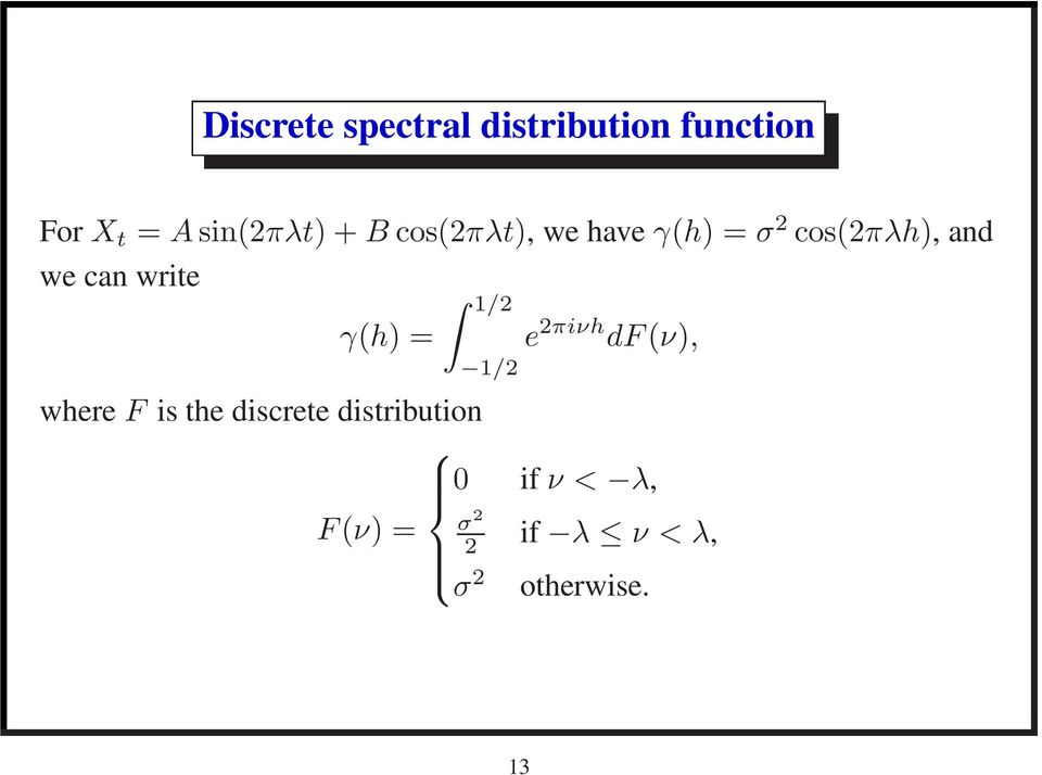 can write γ(h) = 1/2 1/2 e 2πiνh df(ν), where F is the