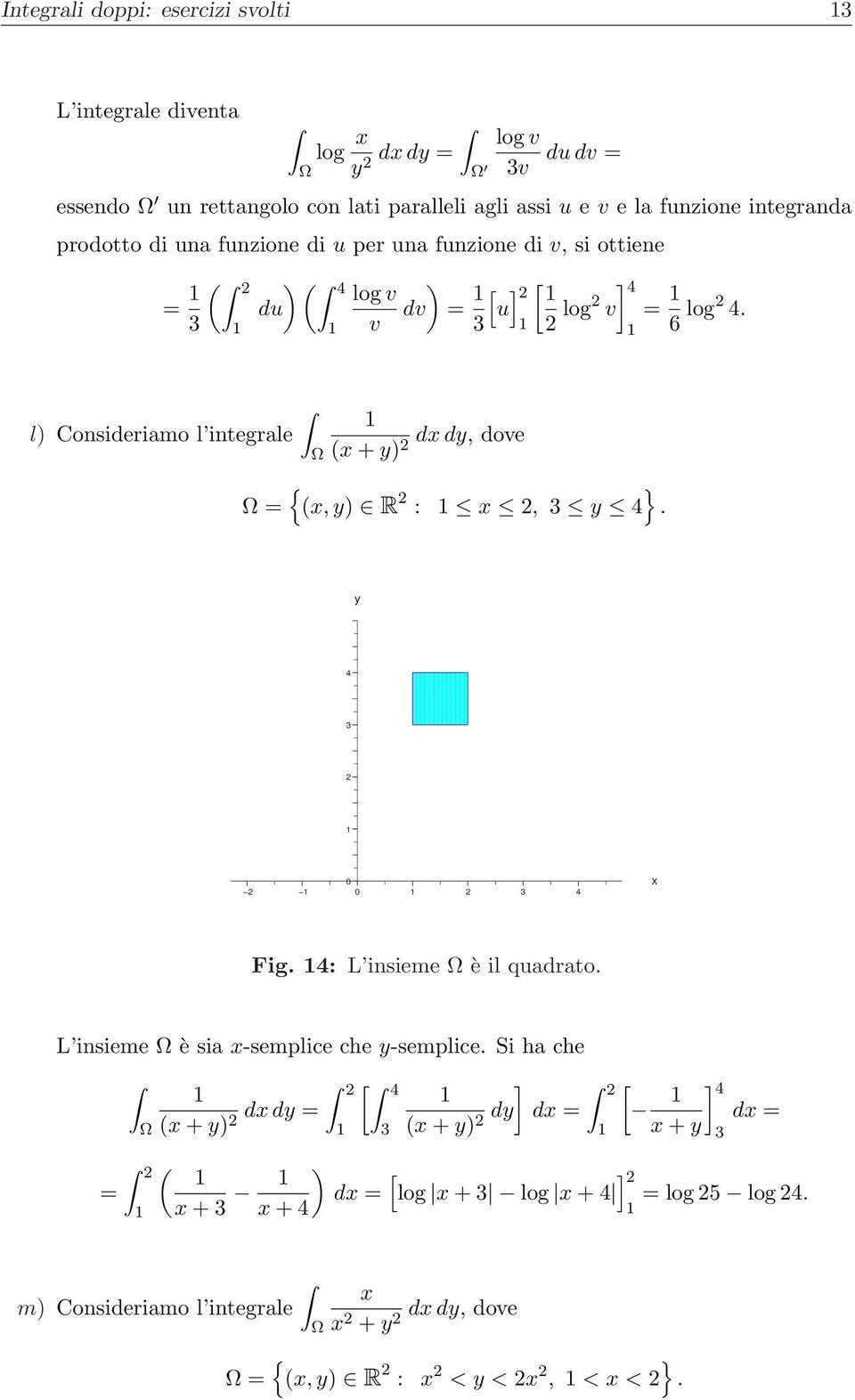 l) Consideriamo l integrale d d, dove + ), ) R :, 4. 4 4 Fig. 4: L insieme è il quadrato. L insieme è sia -semplice che -semplice.