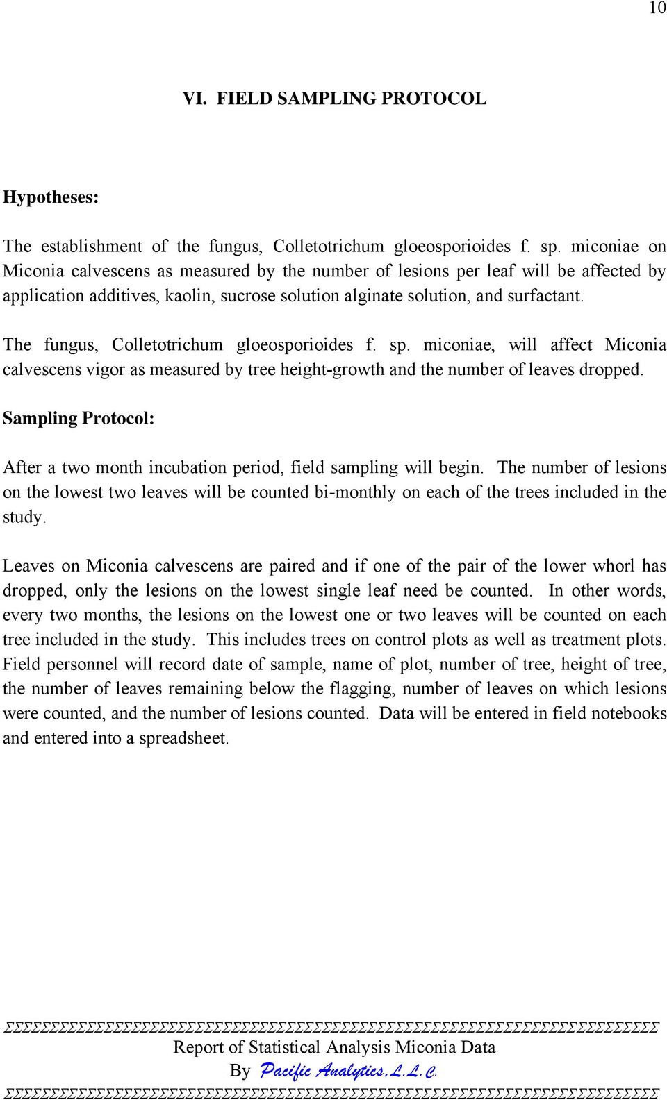 The fungus, Colletotrichum gloeosporioides f. sp. miconiae, will affect Miconia calvescens vigor as measured by tree height-growth and the number of leaves dropped.