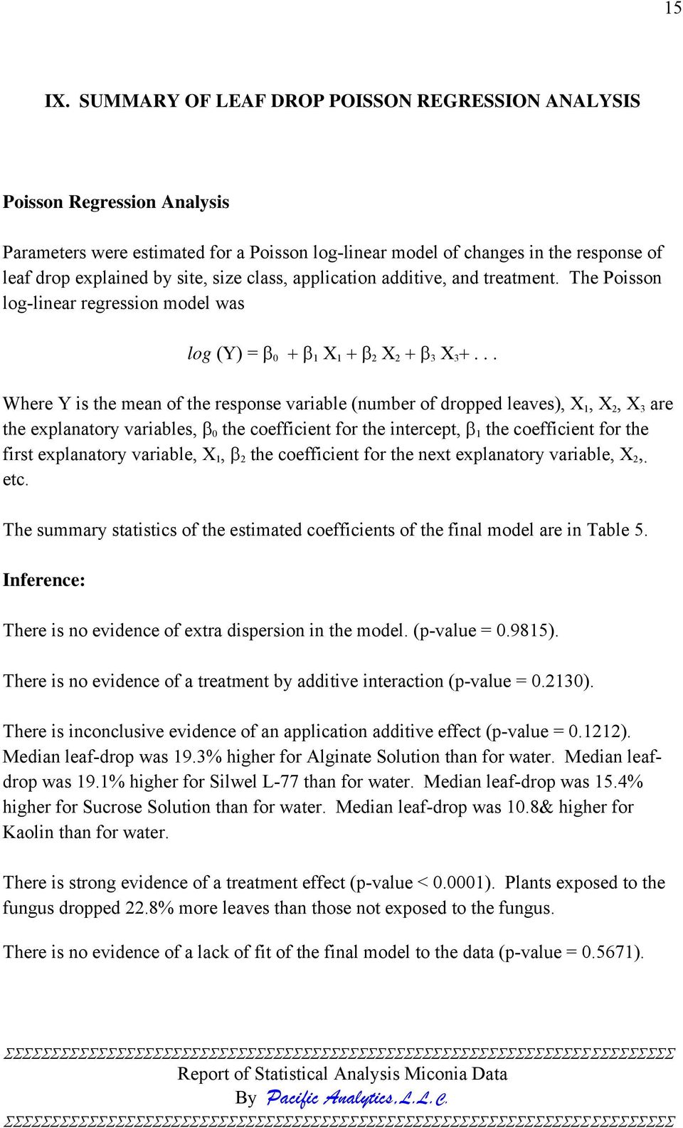 class, application additive, and treatment. The Poisson log-linear regression model was log (Y) = β 0 + β 1 X 1 + β 2 X 2 + β 3 X 3 +.