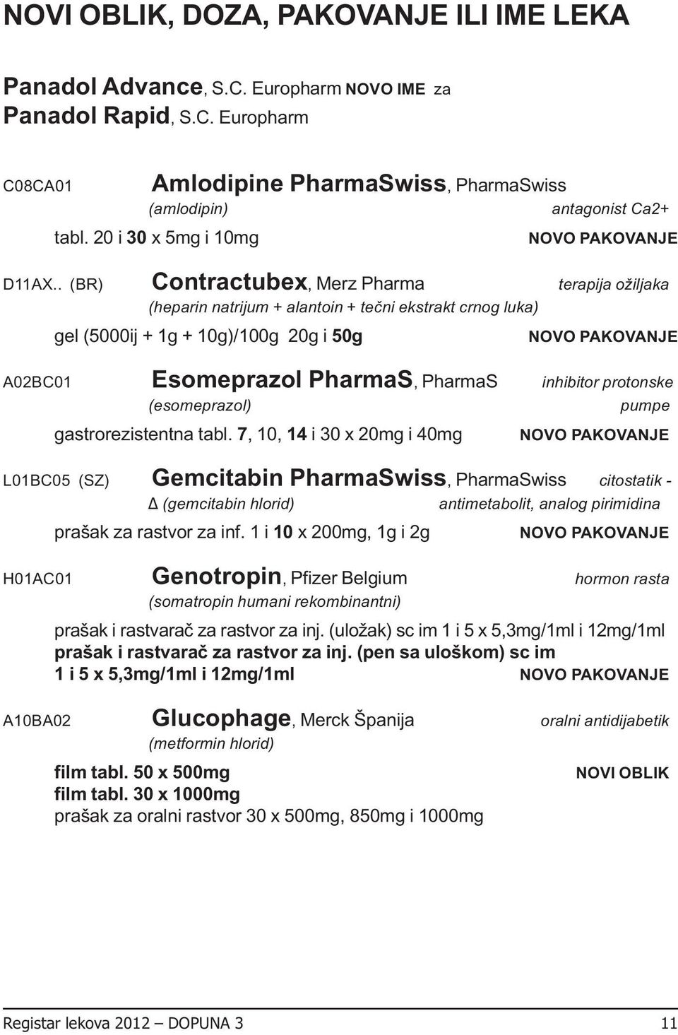 . (BR) Contractubex, Merz Pharma terapija ožiljaka (heparin natrijum + alantoin + tečni ekstrakt crnog luka) gel (5000ij + 1g + 10g)/100g 20g i 50g A02BC01 Esomeprazol PharmaS, PharmaS inhibitor