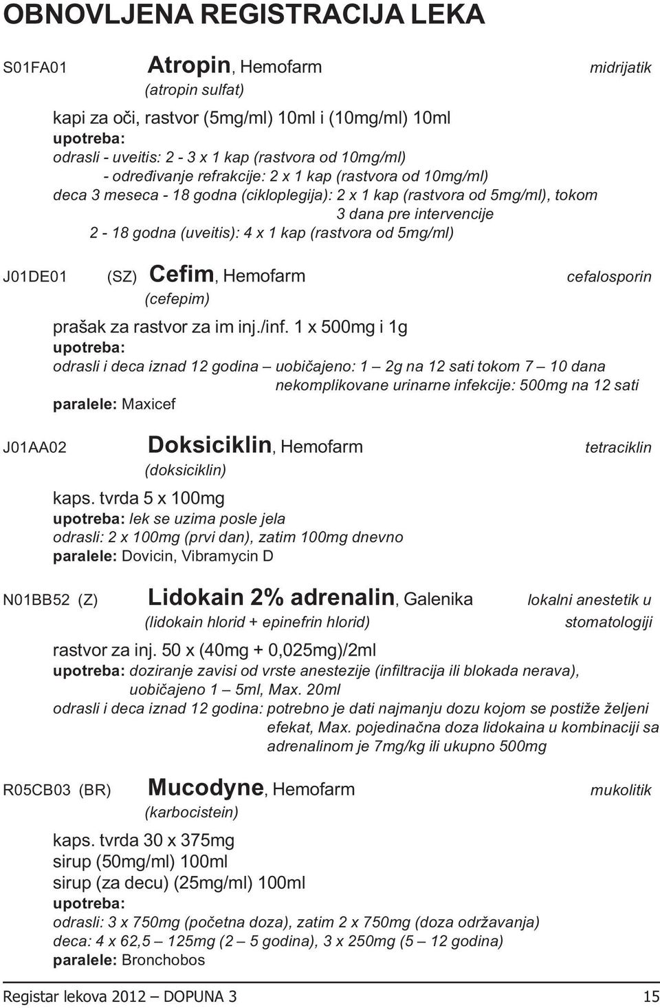 (rastvora od 5mg/ml) J01DE01 (SZ) Cefim, Hemofarm cefalosporin (cefepim) prašak za rastvor za im inj./inf.