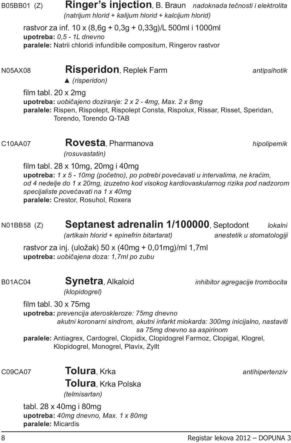 20 x 2mg uobičajeno doziranje: 2 x 2-4mg, Max.