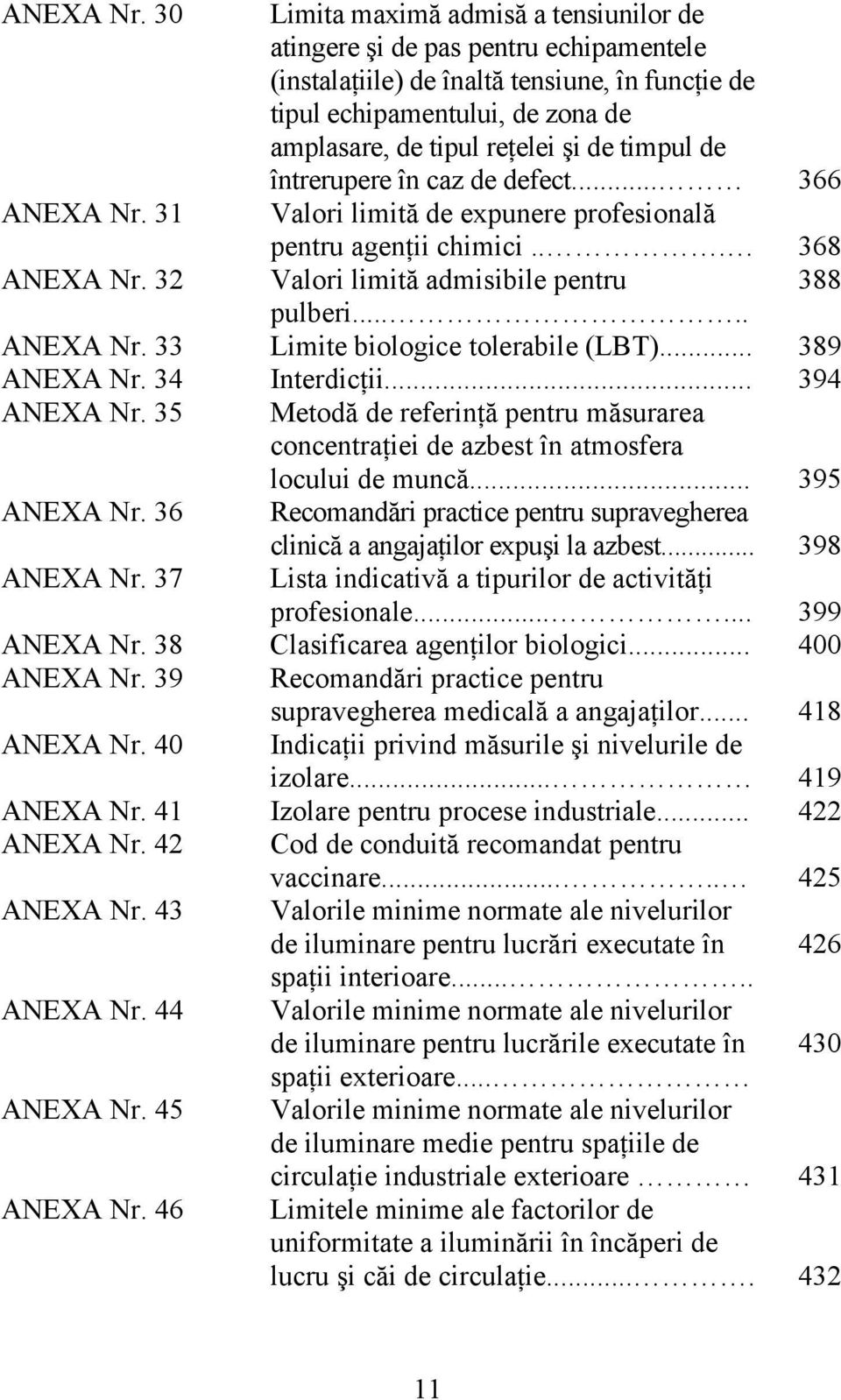 timpul de întrerupere în caz de defect... 366  31 Valori limită de expunere profesională pentru agenţii chimici... 368  32 Valori limită admisibile pentru 388 pulberi.